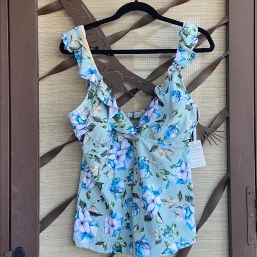 New Alex Marie Blue & Green Floral 2 Piece Tankini Swimsuit *Top 16, Bottoms 12* - Picture 13 of 13